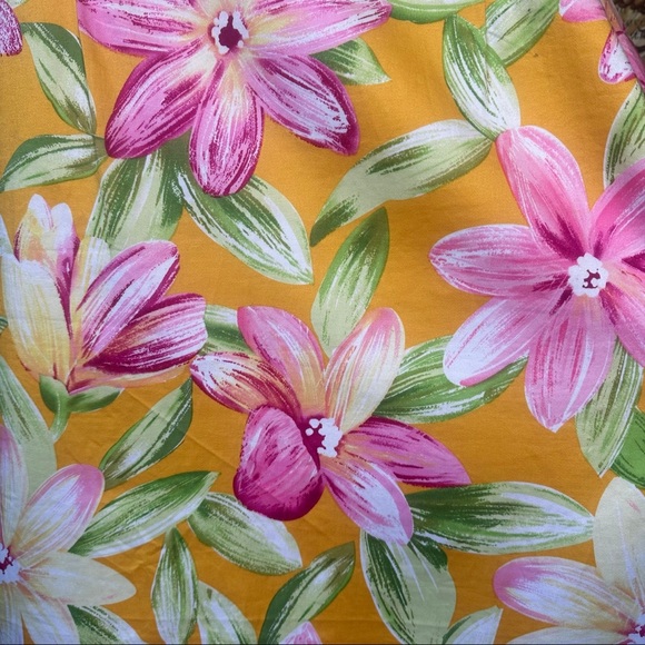 R&K Originals‎ Dress Women's 16W Sleeveless Yellow Pink Floral Tropical Cotton - Picture 5 of 9